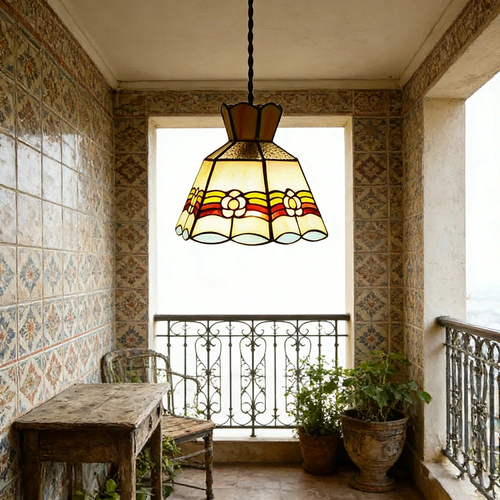 LIVARA Rainbow Floral Pattern Pendant Light Minimalist Hanging Lamp Floral Shade E27 Ceiling Light for Bedroom Bedside Dining Area