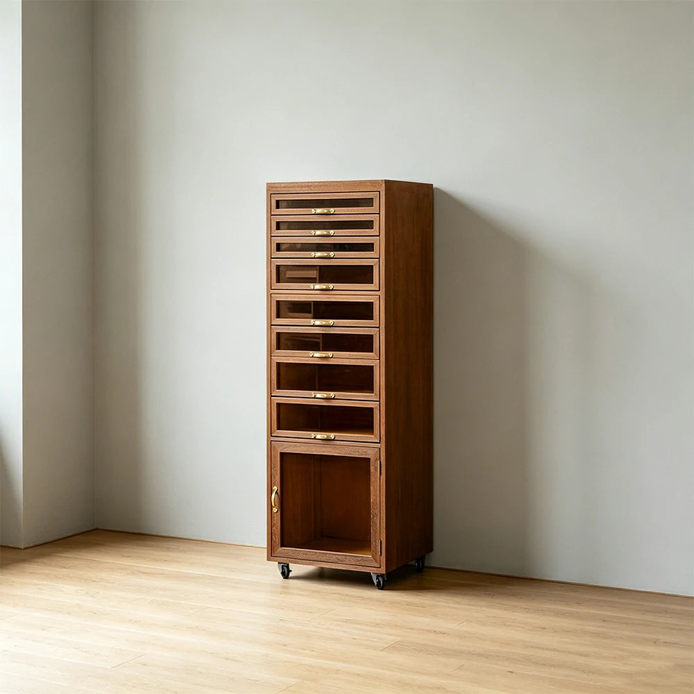 LIVARA Solid Wood Mobile Storage Cabinet with Multi-Drawer Moisture-Resistant Design for Living Room Tea Room Dining Area