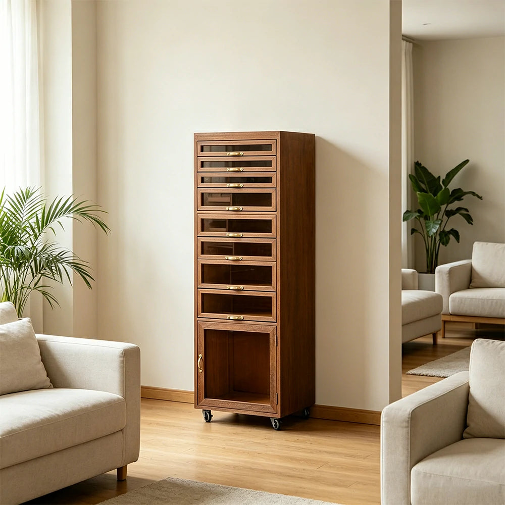 LIVARA Solid Wood Mobile Storage Cabinet with Multi-Drawer Moisture-Resistant Design for Living Room Tea Room Dining Area