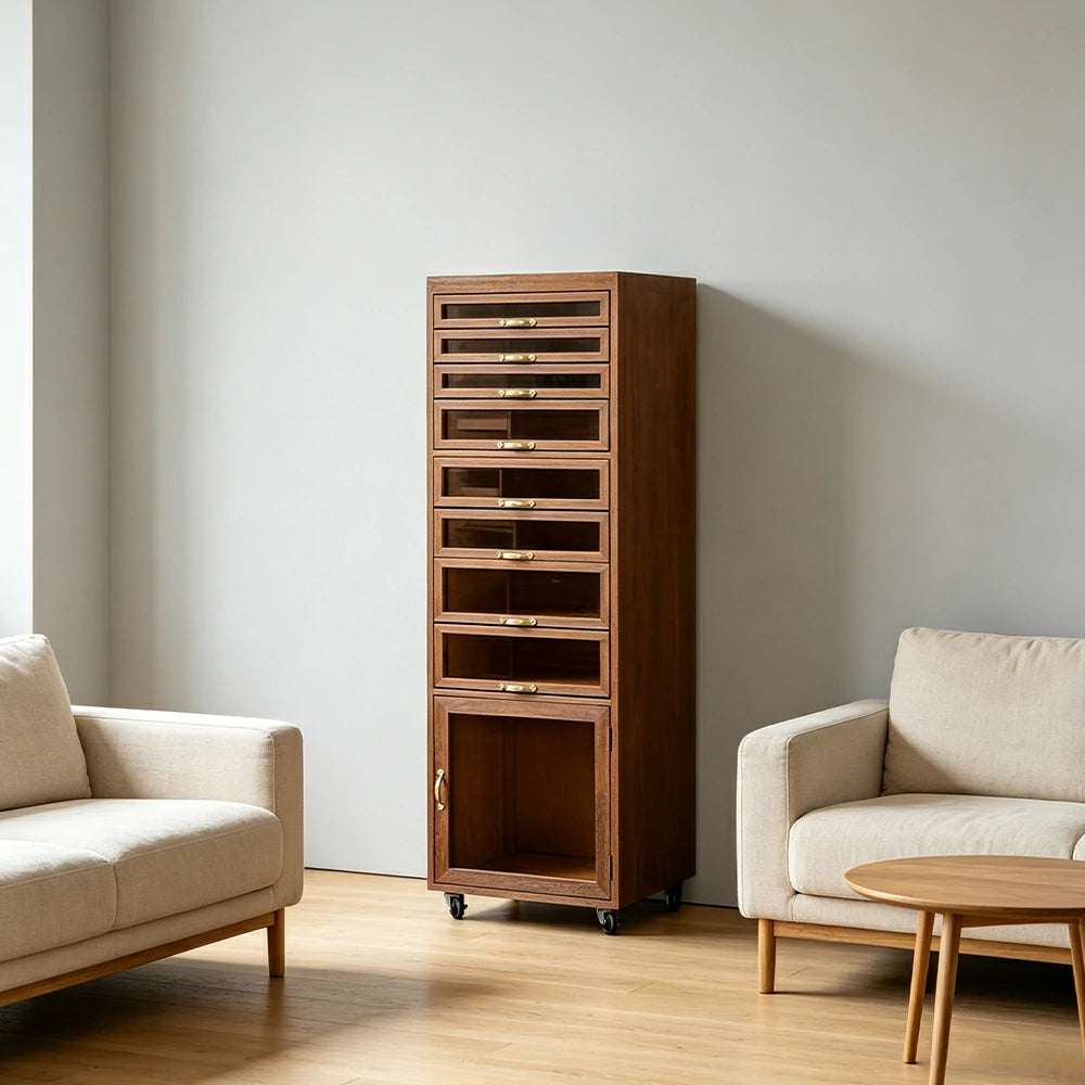 LIVARA Solid Wood Mobile Storage Cabinet with Multi-Drawer Moisture-Resistant Design for Living Room Tea Room Dining Area