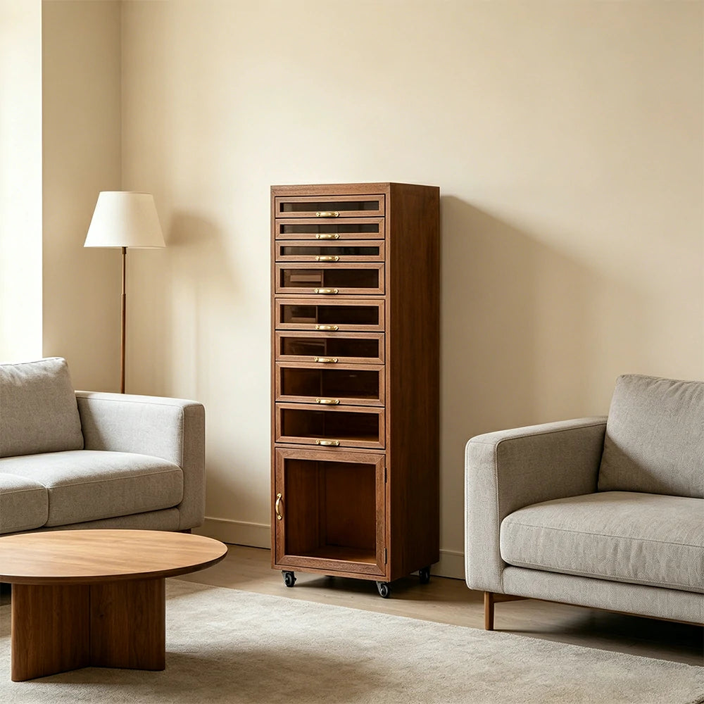 LIVARA Solid Wood Mobile Storage Cabinet with Multi-Drawer Moisture-Resistant Design for Living Room Tea Room Dining Area