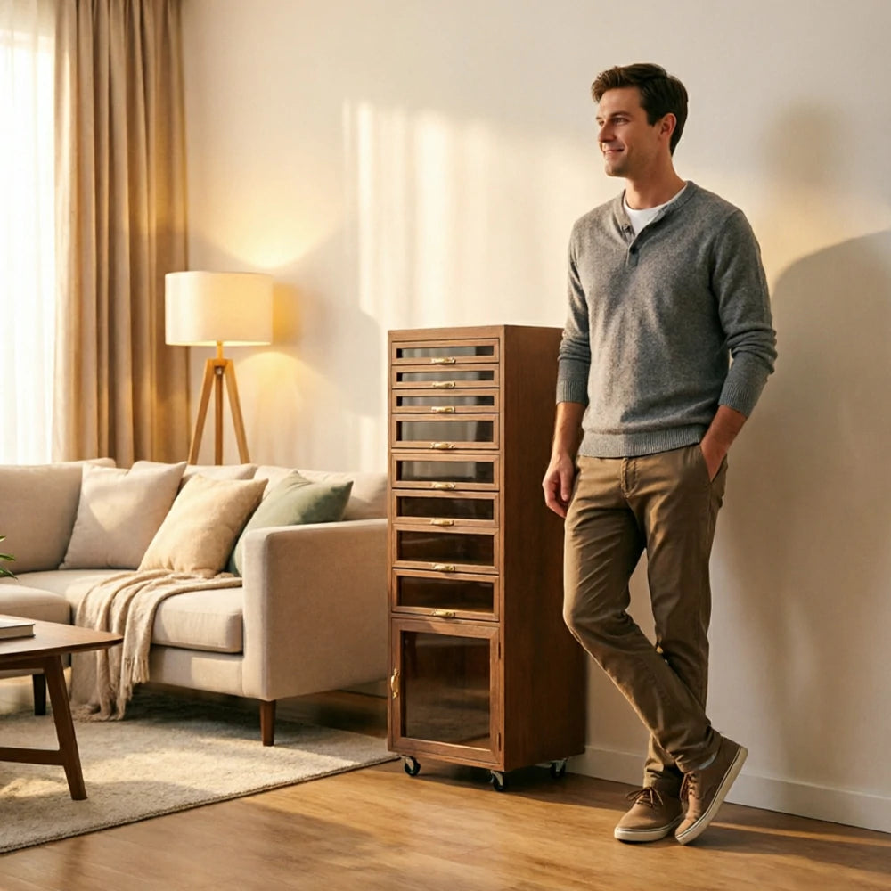 LIVARA Solid Wood Mobile Storage Cabinet with Multi-Drawer Moisture-Resistant Design for Living Room Tea Room Dining Area