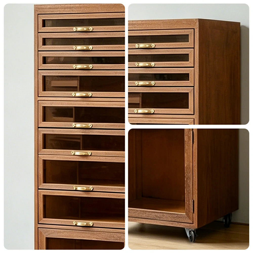 LIVARA Solid Wood Mobile Storage Cabinet with Multi-Drawer Moisture-Resistant Design for Living Room Tea Room Dining Area