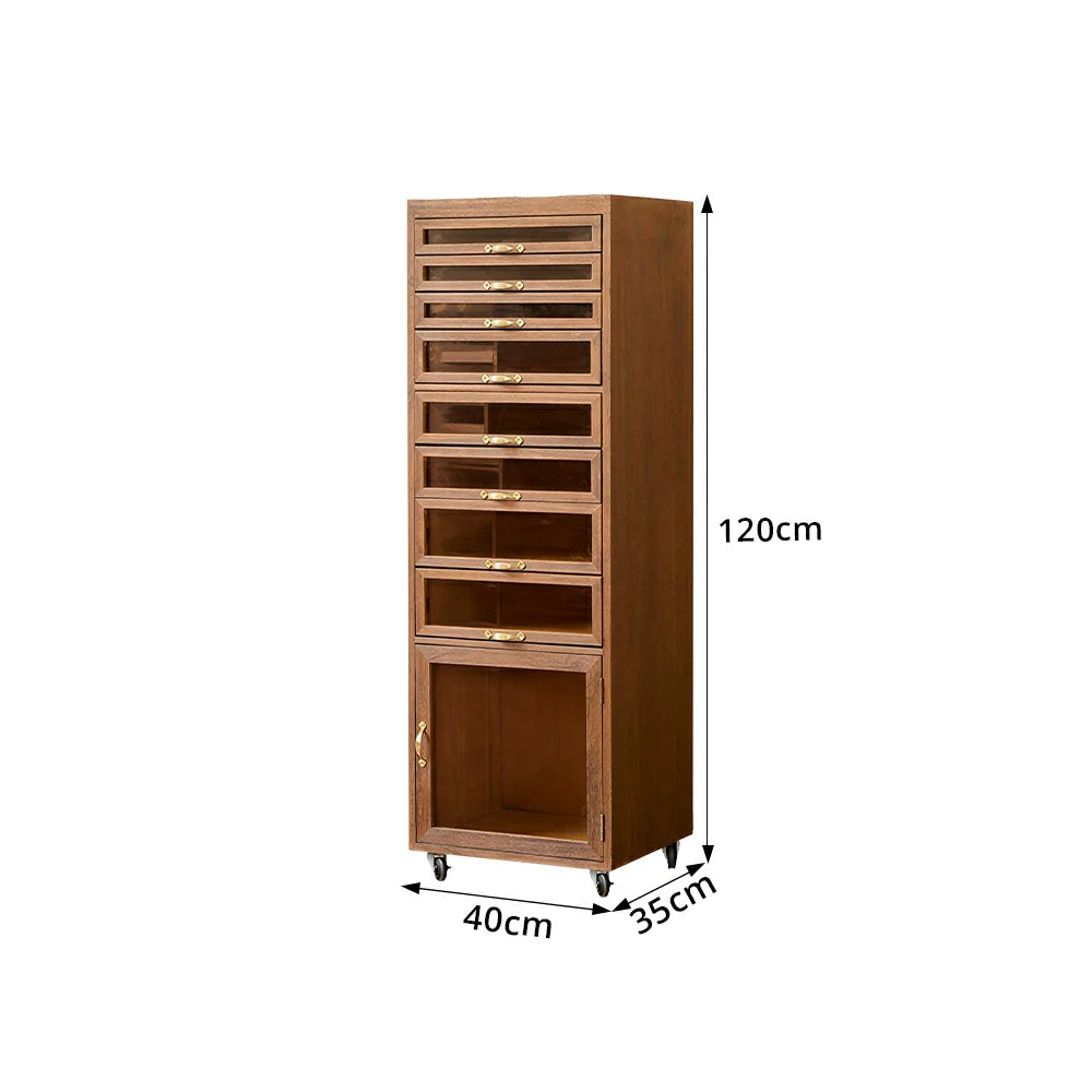 LIVARA Solid Wood Mobile Storage Cabinet with Multi-Drawer Moisture-Resistant Design for Living Room Tea Room Dining Area