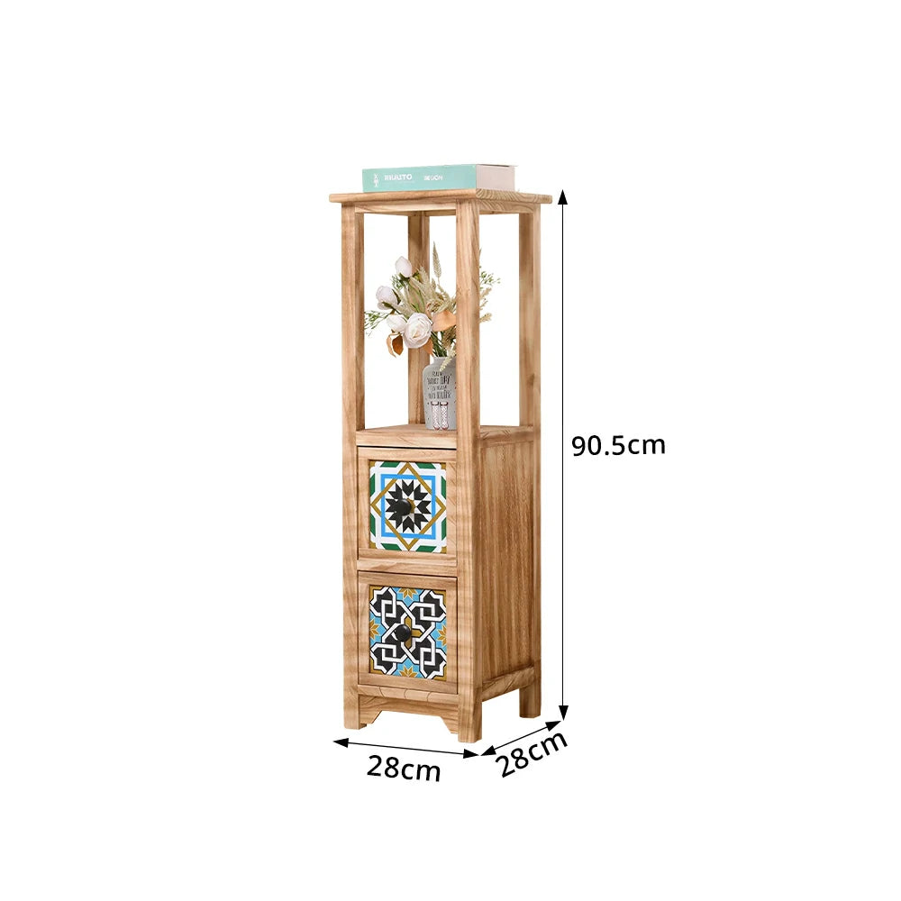 LIVARA Solid Wood Plant Storage Rack Narrow Display Storage with Two Drawers for Living Room Bedroom Entryway - Wood