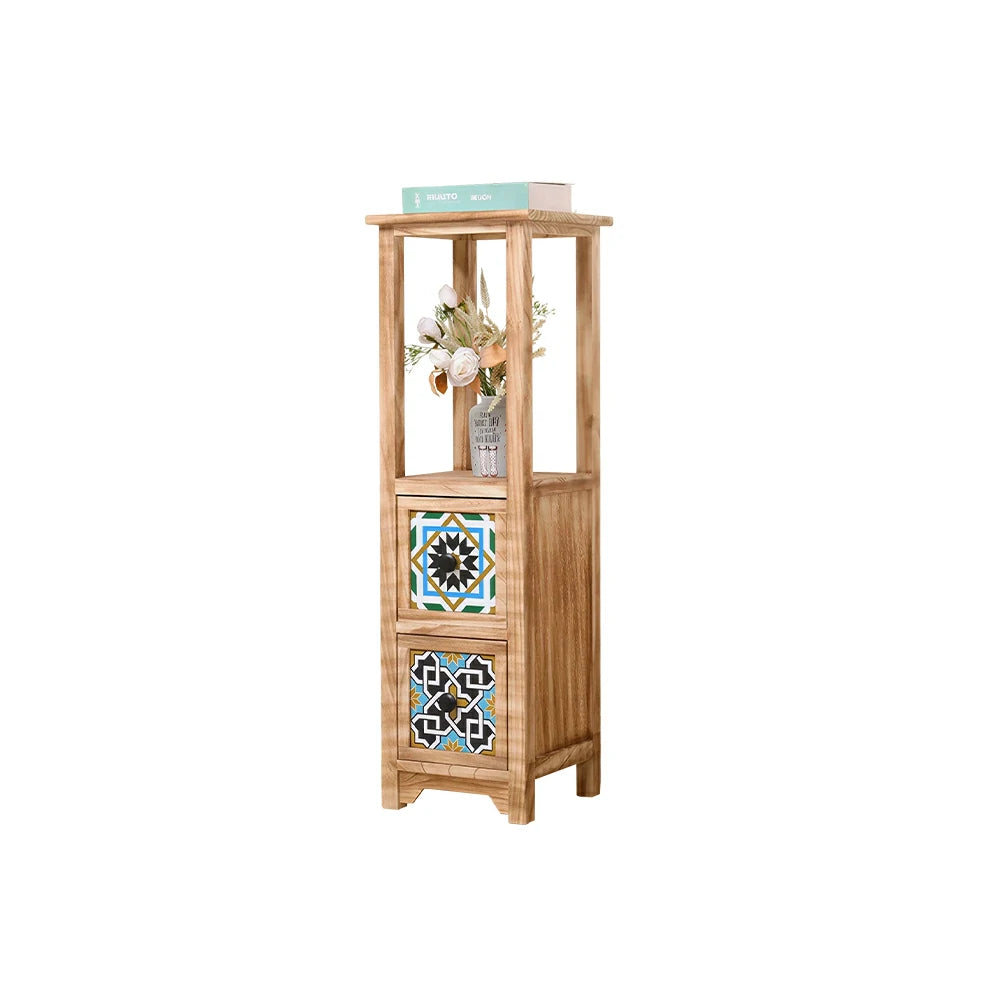 LIVARA Solid Wood Plant Storage Rack Narrow Display Storage with Two Drawers for Living Room Bedroom Entryway - Wood