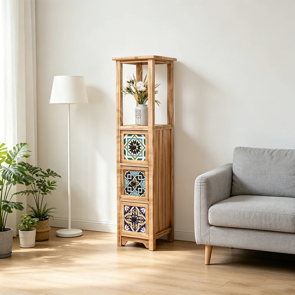 LIVARA Solid Wood Plant Storage Rack Narrow Display Storage with Three Drawers for Living Room Bedroom Entryway - Wood