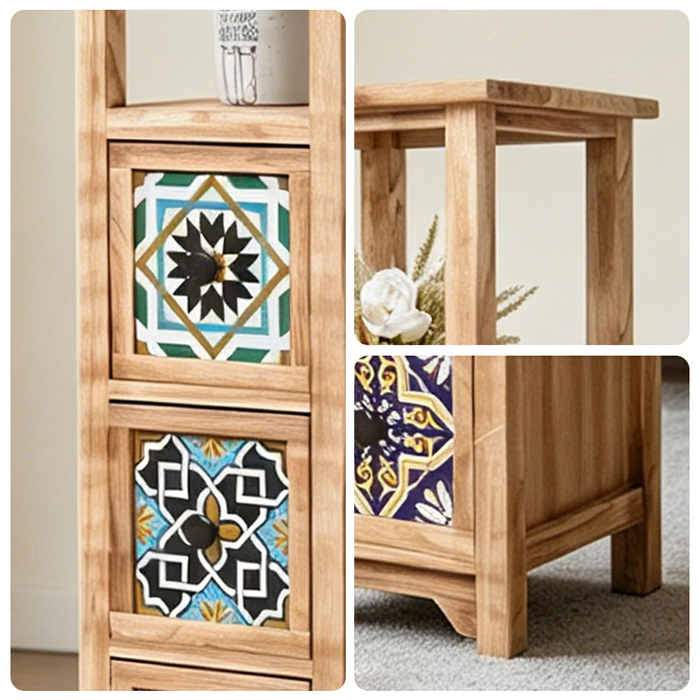 LIVARA Solid Wood Plant Storage Rack Narrow Display Storage with Three Drawers for Living Room Bedroom Entryway - Wood
