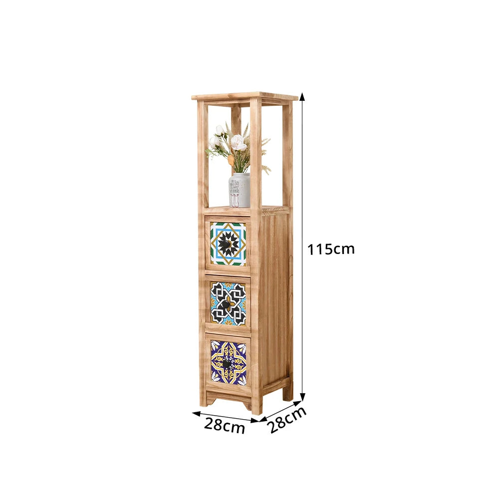 LIVARA Solid Wood Plant Storage Rack Narrow Display Storage with Three Drawers for Living Room Bedroom Entryway - Wood