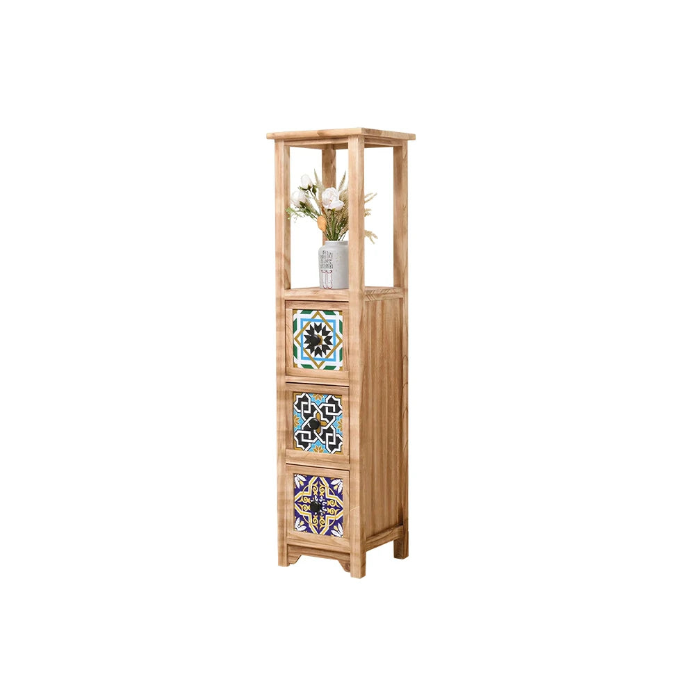 LIVARA Solid Wood Plant Storage Rack Narrow Display Storage with Three Drawers for Living Room Bedroom Entryway - Wood