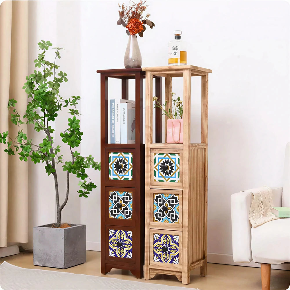 LIVARA Solid Wood Plant Storage Rack Narrow Display Storage with Three Drawers for Living Room Bedroom Entryway - Walnut