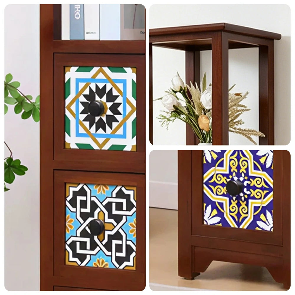 LIVARA Solid Wood Plant Storage Rack Narrow Display Storage with Three Drawers for Living Room Bedroom Entryway - Walnut