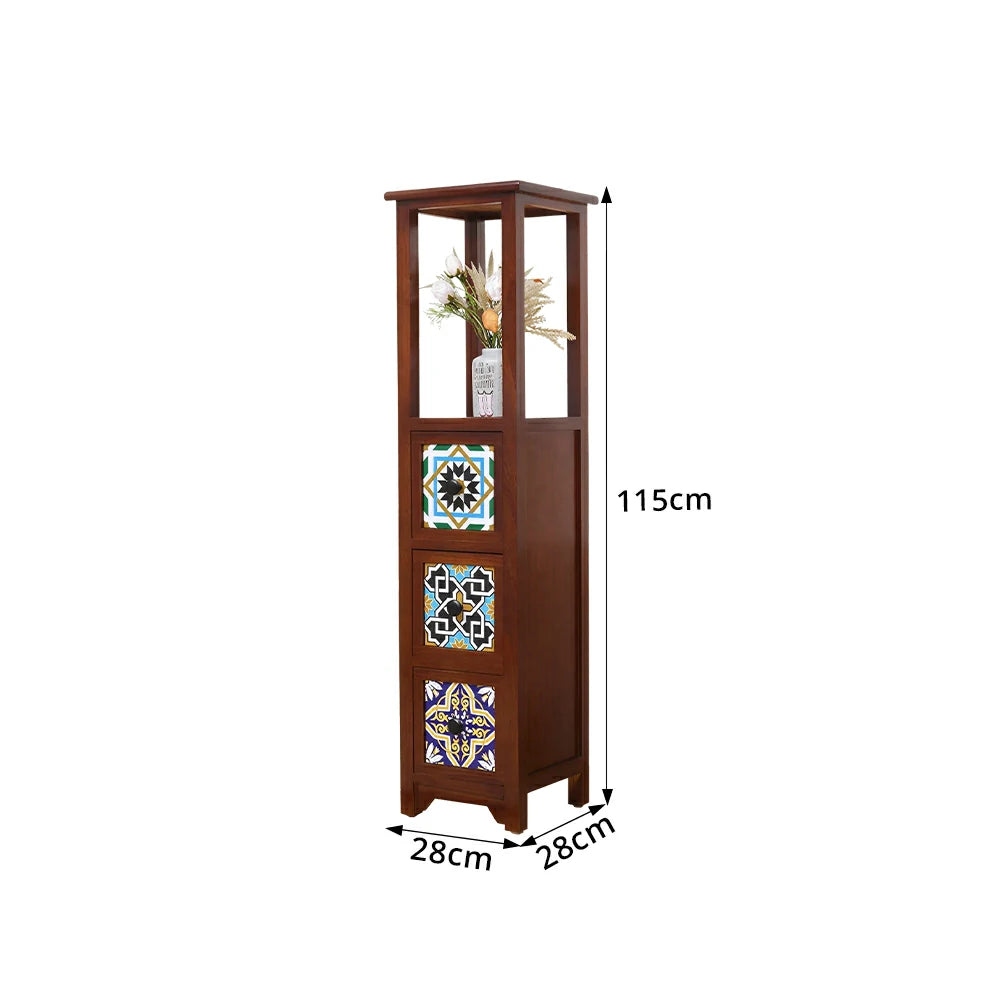 LIVARA Solid Wood Plant Storage Rack Narrow Display Storage with Three Drawers for Living Room Bedroom Entryway - Walnut