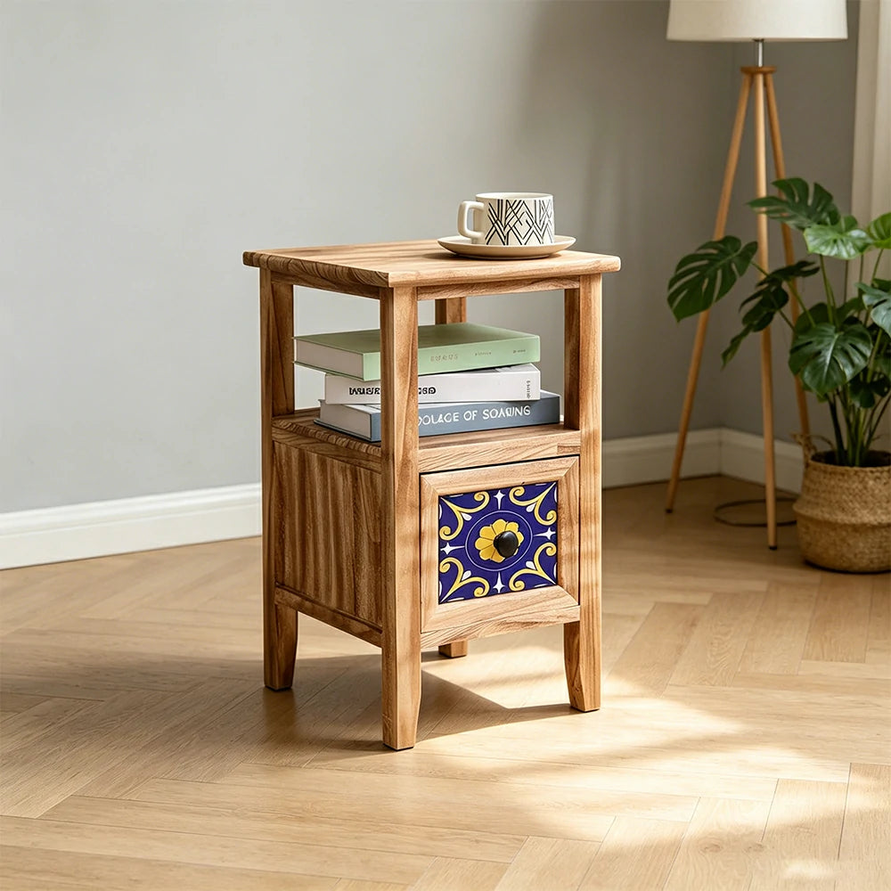 LIVARA Solid Wood Plant Storage Rack Narrow Display Storage with Single Drawer for Living Room Bedroom Entryway - Wood
