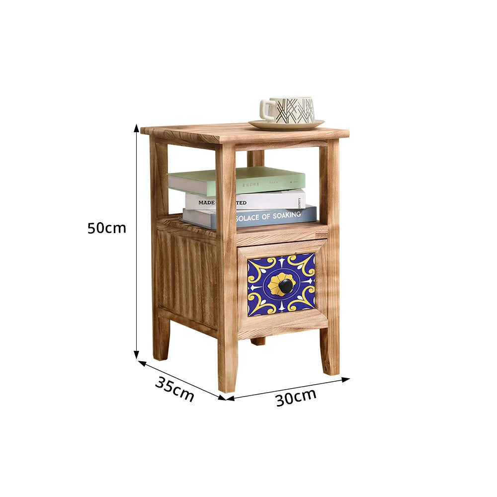 LIVARA Solid Wood Plant Storage Rack Narrow Display Storage with Single Drawer for Living Room Bedroom Entryway - Wood
