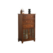 LIVARA Solid Wood Multi-Layer Storage Cabinet with Drawers and Fluted Glass Doors for Living Room Dining Entryway - Brown