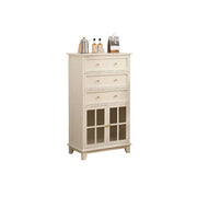 LIVARA Solid Wood Multi-Layer Storage Cabinet with Drawers and Fluted Glass Doors for Living Room Dining Entryway - White