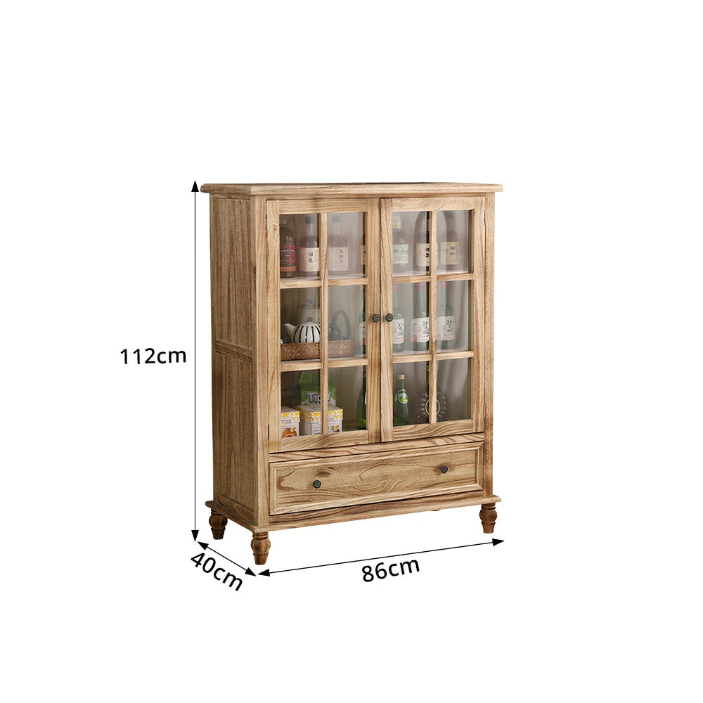 LIVARA Solid Wood Storage Cabinet with Fluted Glass Double Doors for Living Room Dining Room Kitchen - Wood