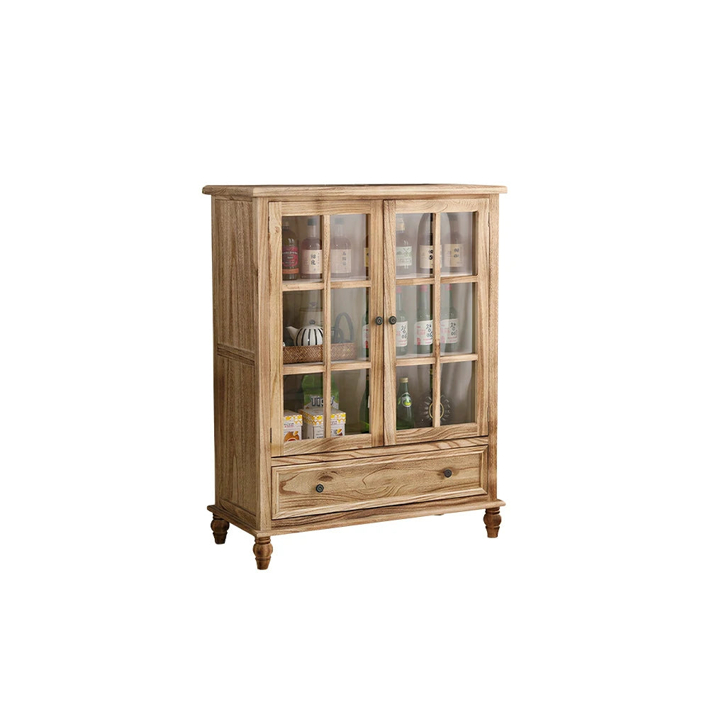 LIVARA Solid Wood Storage Cabinet with Fluted Glass Double Doors for Living Room Dining Room Kitchen - Wood