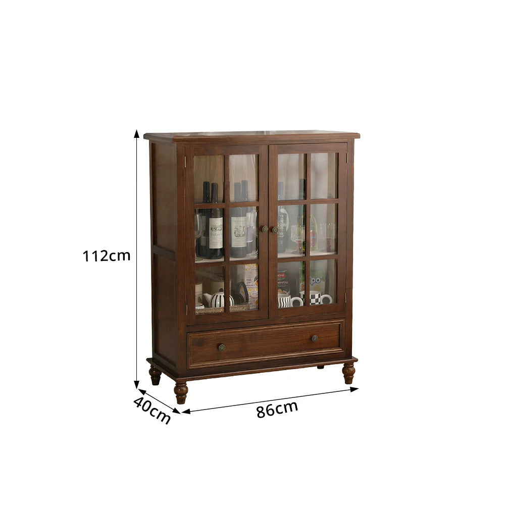LIVARA Solid Wood Storage Cabinet with Fluted Glass Double Doors for Living Room Dining Room Kitchen - Walnut