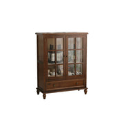 LIVARA Solid Wood Storage Cabinet with Fluted Glass Double Doors for Living Room Dining Room Kitchen - Walnut