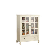 LIVARA Solid Wood Storage Cabinet with Fluted Glass Double Doors for Living Room Dining Room Kitchen - White