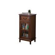 LIVARA Solid Wood Storage Side Cabinet with Clear Glass Door and Drawer for Living Room Dining Entryway - Walnut