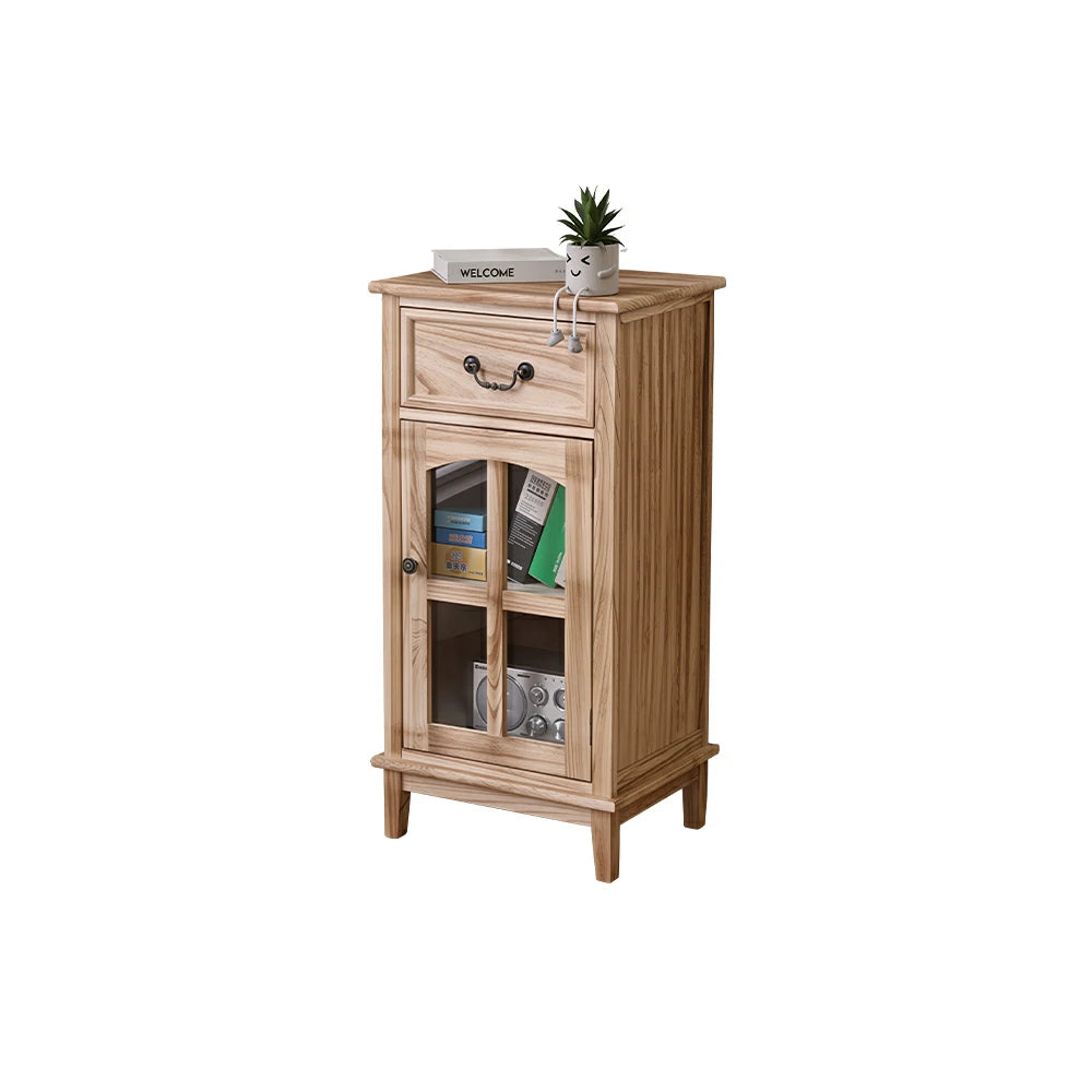 LIVARA Solid Wood Storage Side Cabinet with Clear Glass Door and Drawer for Living Room Dining Entryway - Wood