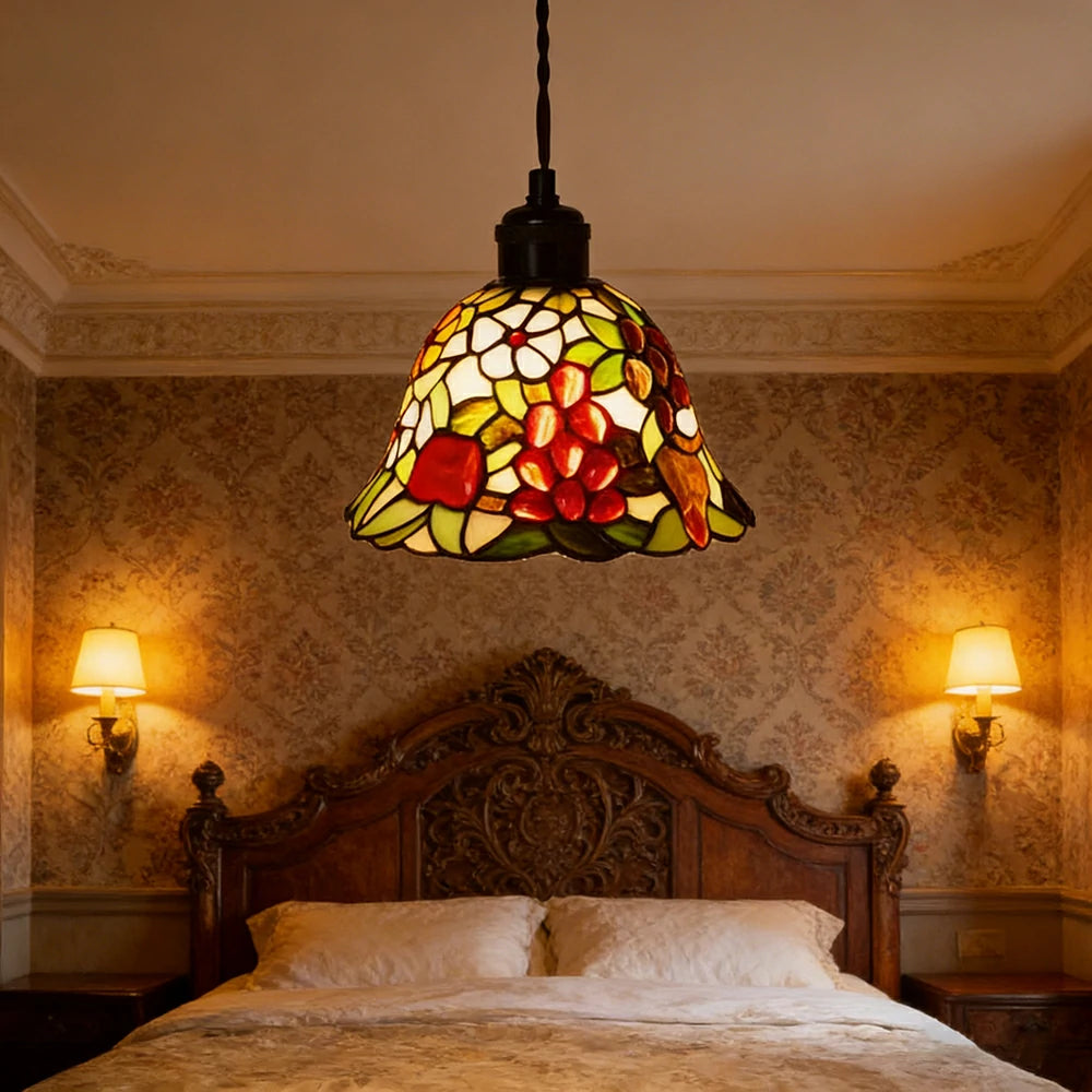 LIVARA Crystal Grape Pattern Pendant Light Minimalist Hanging Lamp Floral Shade E27 Ceiling Light for Bedroom Bedside Dining Area