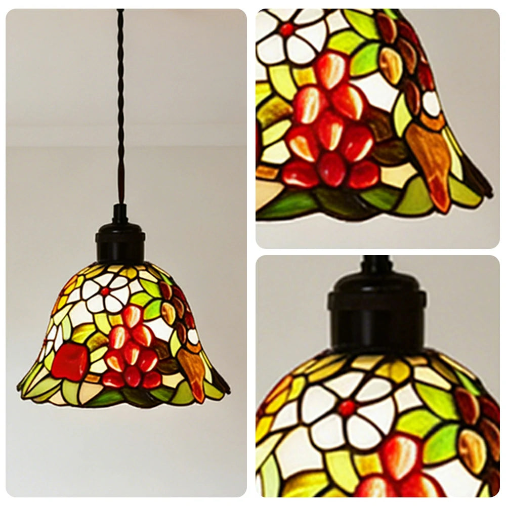 LIVARA Crystal Grape Pattern Pendant Light Minimalist Hanging Lamp Floral Shade E27 Ceiling Light for Bedroom Bedside Dining Area