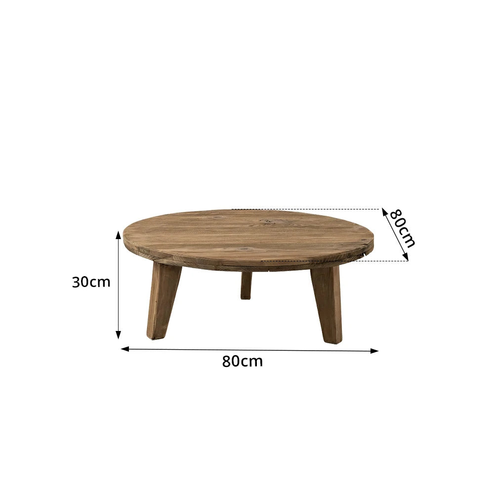 LIVARA Round Solid Wood Coffee Table Natural Pine Finish Sturdy Geometric Base for Living Room