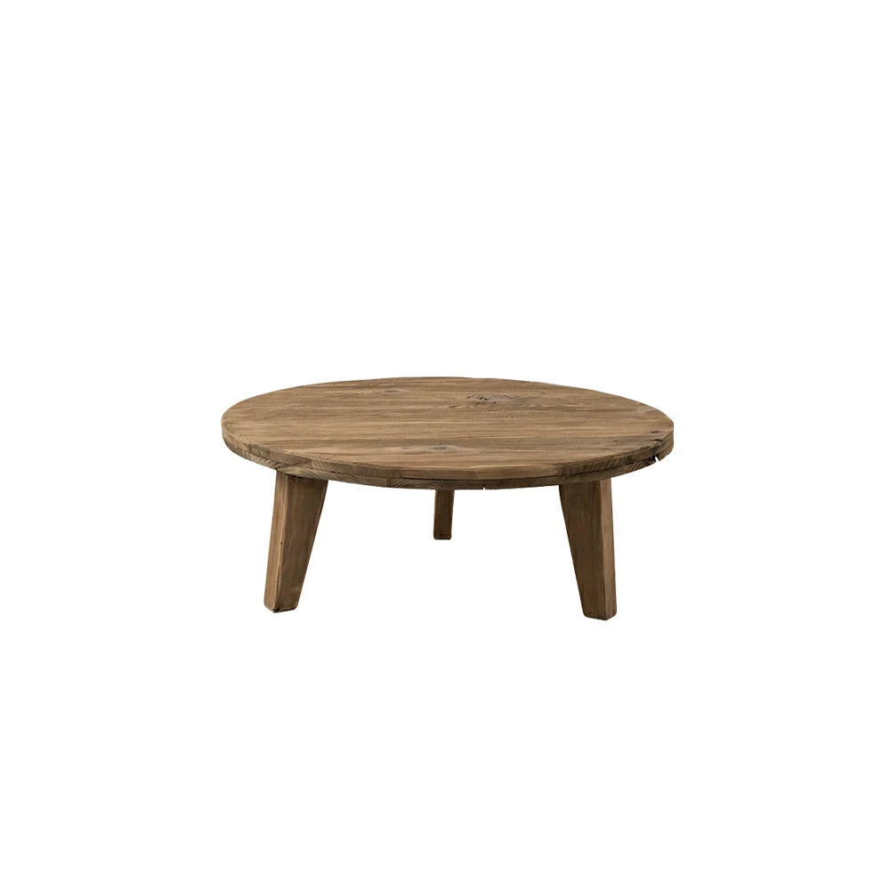 LIVARA Round Solid Wood Coffee Table Natural Pine Finish Sturdy Geometric Base for Living Room
