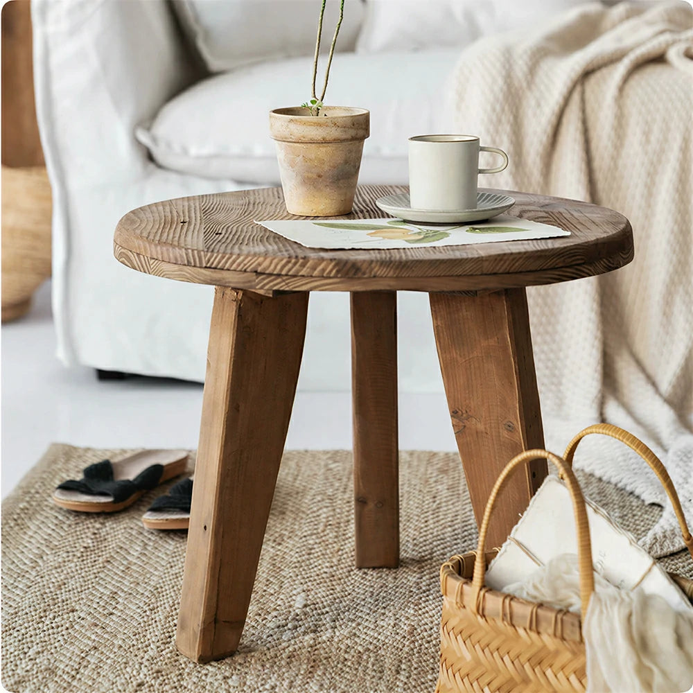 LIVARA Round Pine Wood Coffee Table Natural Wood Grain Smooth Edges for Living Room Sofa Side