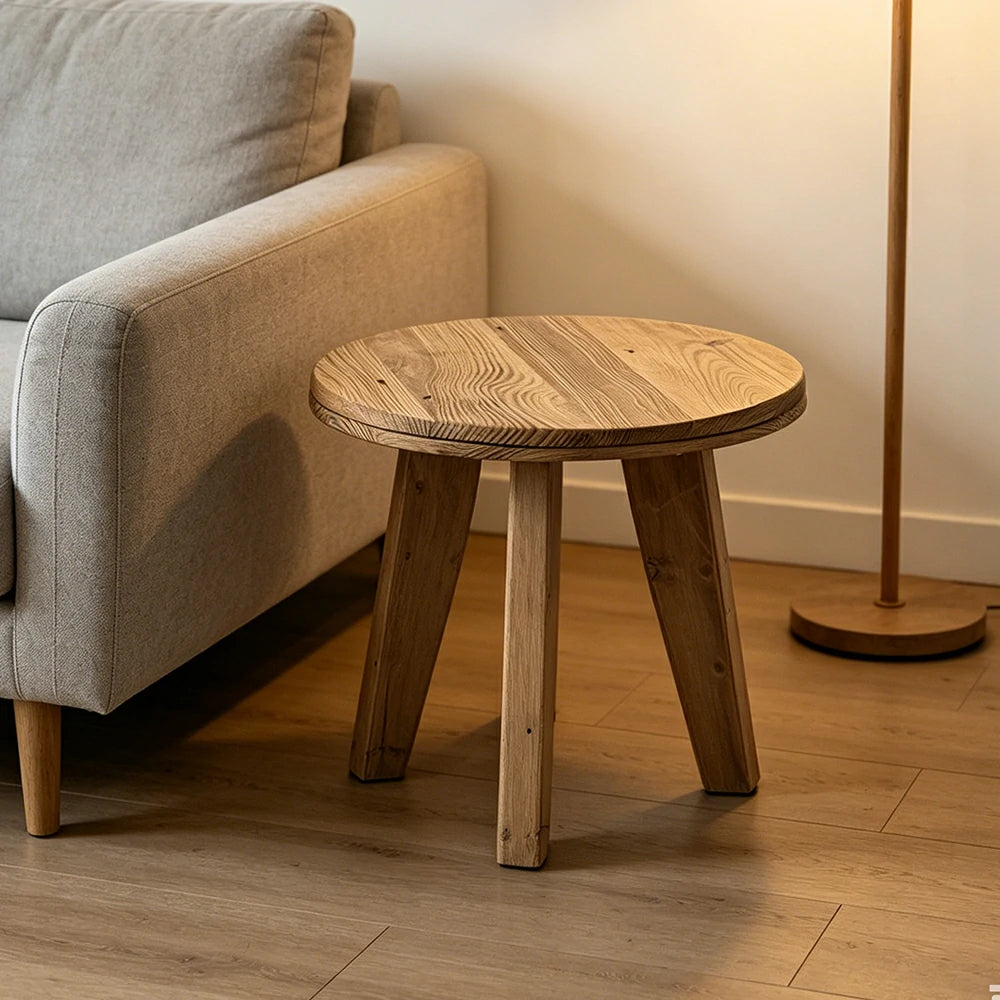 LIVARA Round Pine Wood Coffee Table Natural Wood Grain Smooth Edges for Living Room Sofa Side