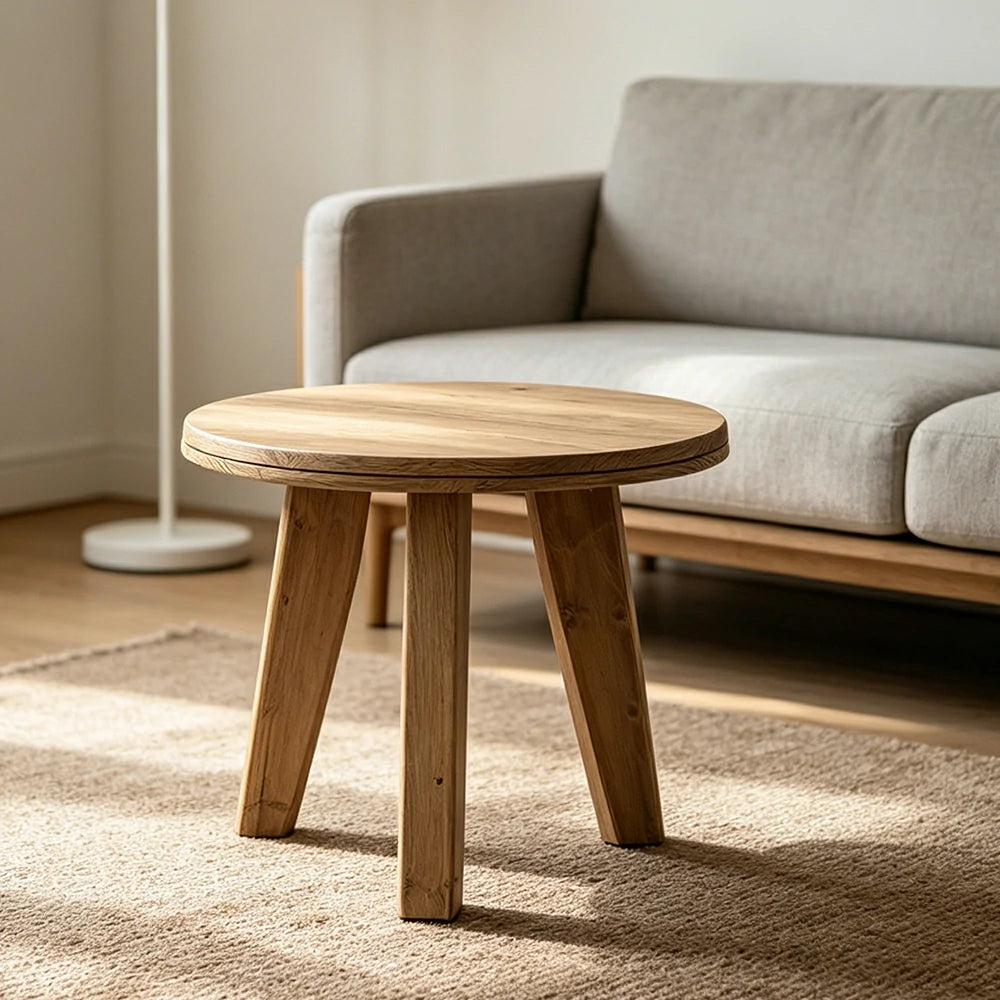 LIVARA Round Pine Wood Coffee Table Natural Wood Grain Smooth Edges for Living Room Sofa Side
