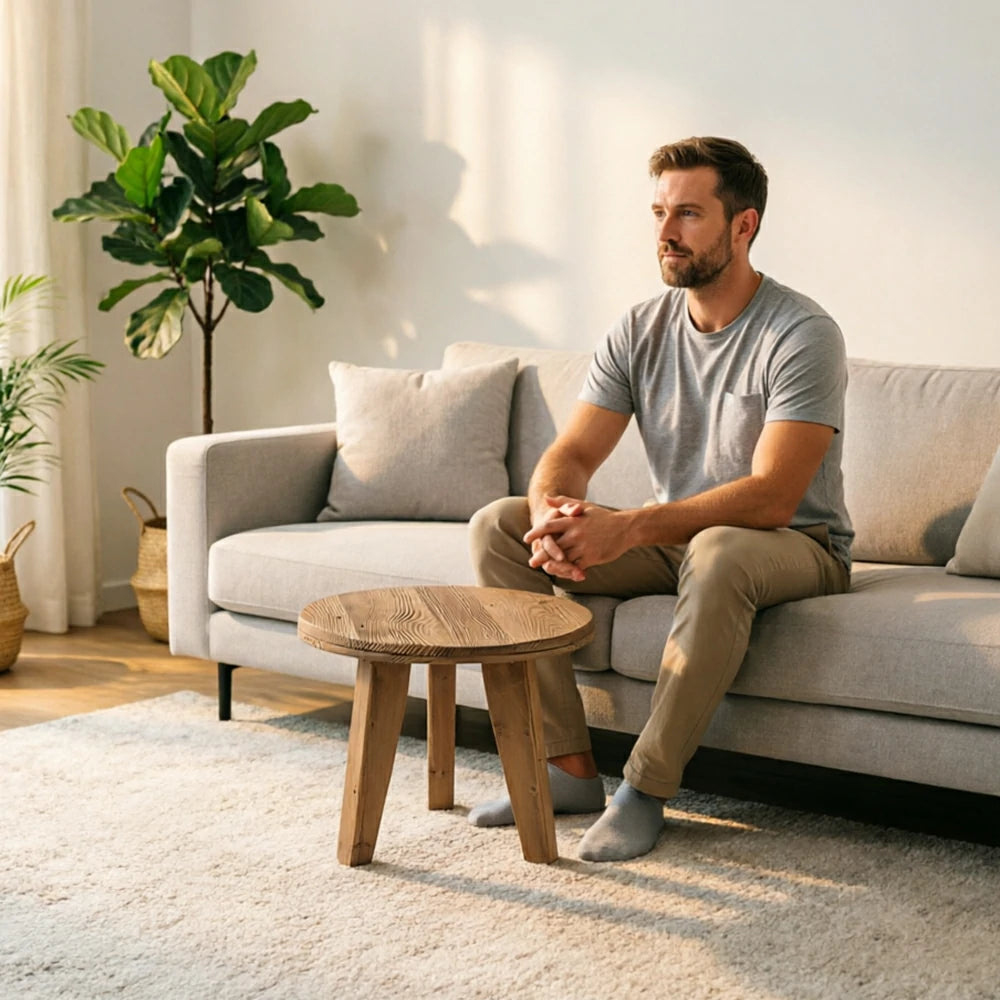 LIVARA Round Pine Wood Coffee Table Natural Wood Grain Smooth Edges for Living Room Sofa Side