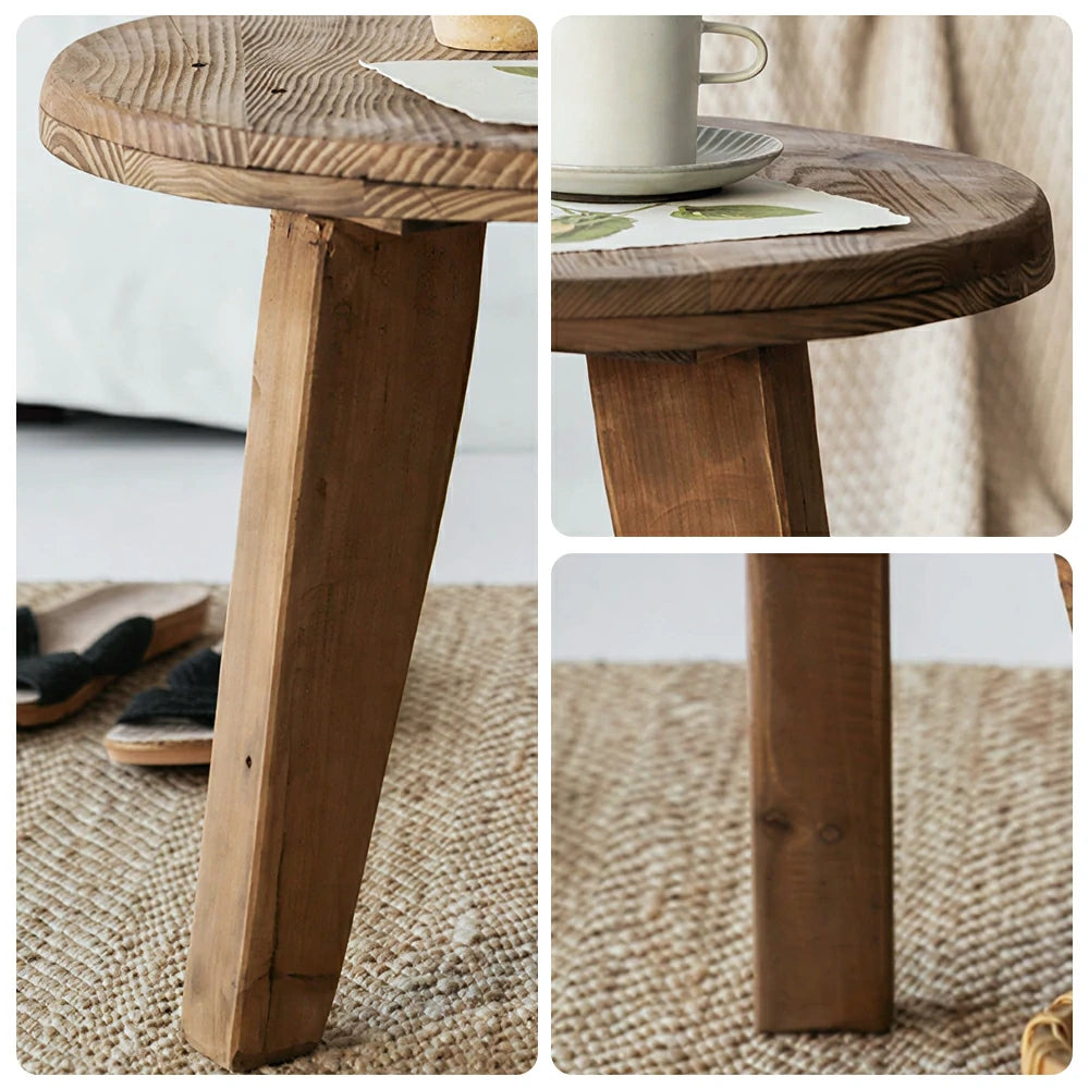 LIVARA Round Pine Wood Coffee Table Natural Wood Grain Smooth Edges for Living Room Sofa Side