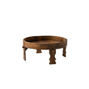 LIVARA Round Mango Wood Coffee Table Tray Edge Hand Carved Detail for Living Room