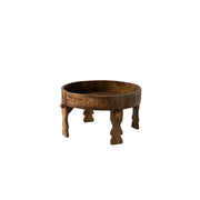 LIVARA Round Solid Wood Coffee Table Vintage Carved Design Stable Legs for Guesthouse Living Room