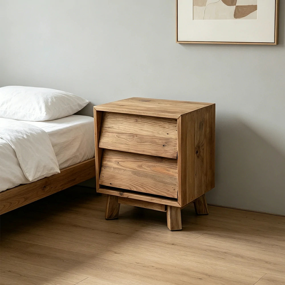 LIVARA Solid Wood Storage Cabinet Wooden Rails Built-in Handles 2 Drawer Cabinet for Living Room Bedroom Study