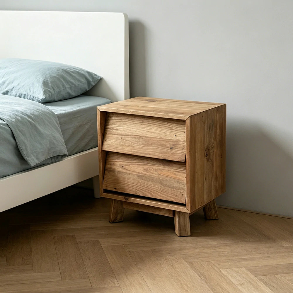 LIVARA Solid Wood Storage Cabinet Wooden Rails Built-in Handles 2 Drawer Cabinet for Living Room Bedroom Study