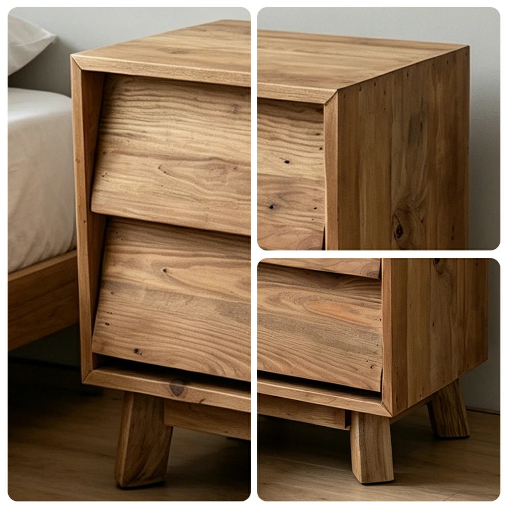 LIVARA Solid Wood Storage Cabinet Wooden Rails Built-in Handles 2 Drawer Cabinet for Living Room Bedroom Study