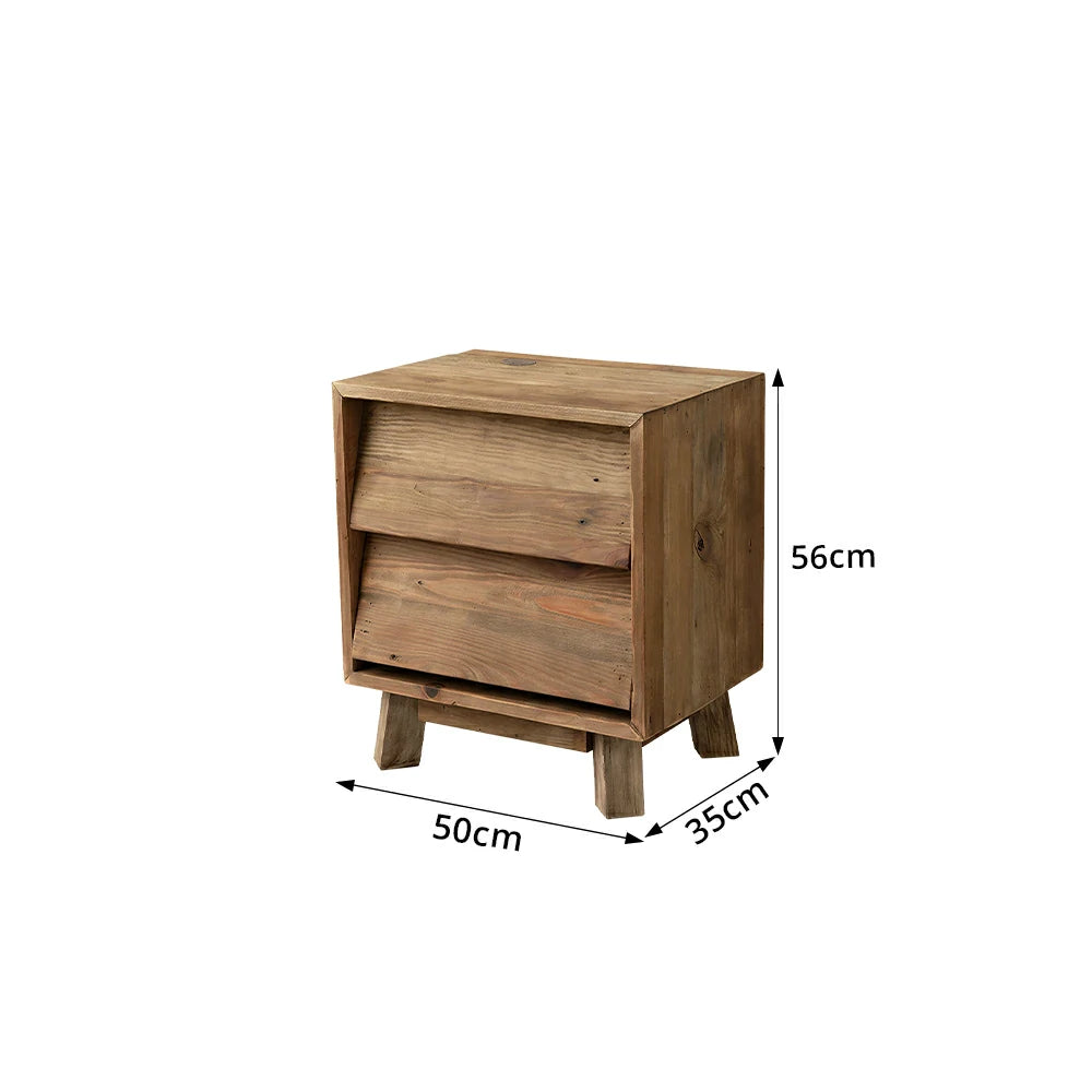LIVARA Solid Wood Storage Cabinet Wooden Rails Built-in Handles 2 Drawer Cabinet for Living Room Bedroom Study