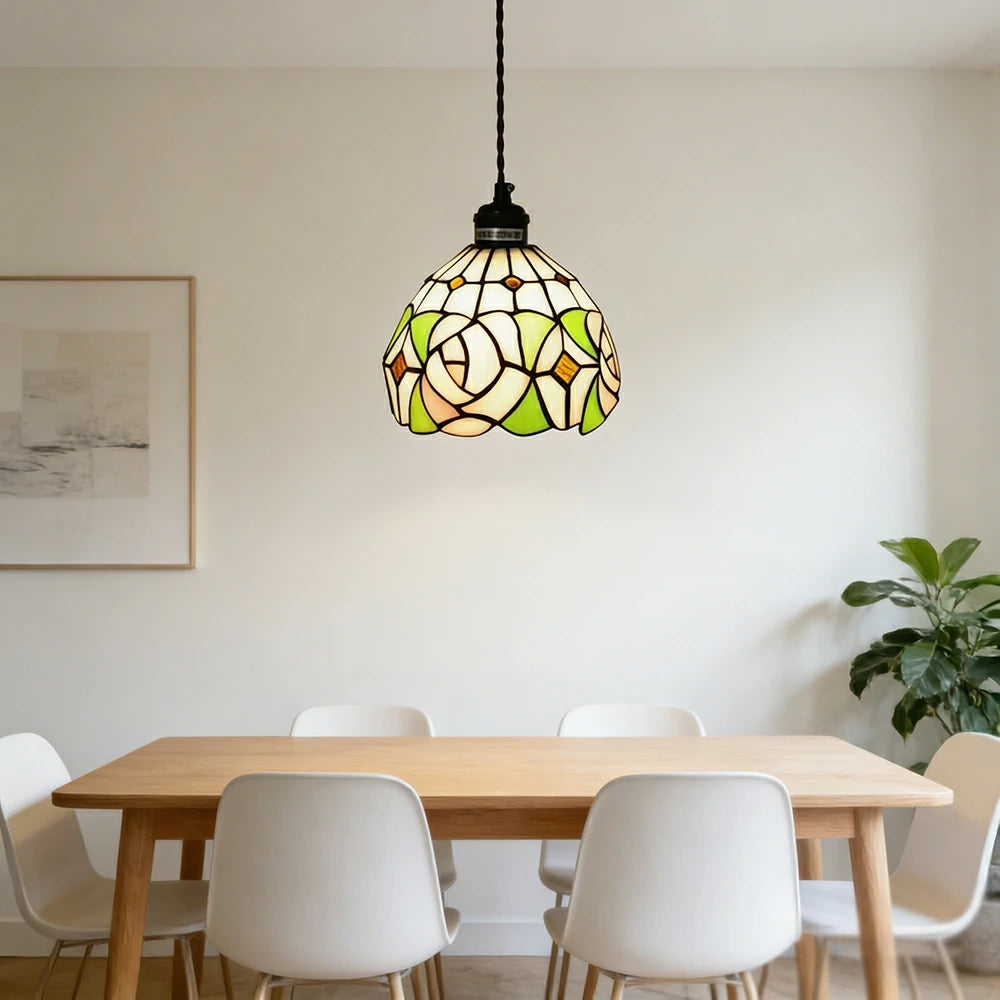 LIVARA Pink Rose Pattern Pendant Light Minimalist Hanging Lamp Floral Shade E27 Ceiling Light for Bedroom Bedside Dining Area