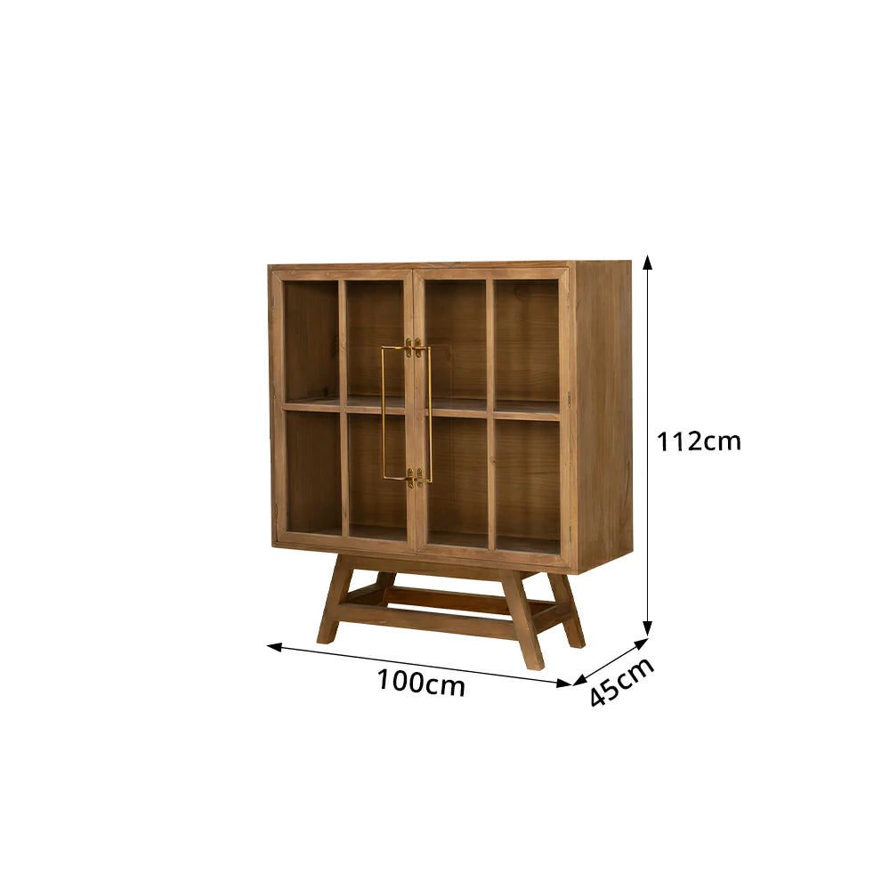 LIVARA Solid Wood Glass Double Door Cabinet Tempered Display Double Storage for Living Room Dining Room Study