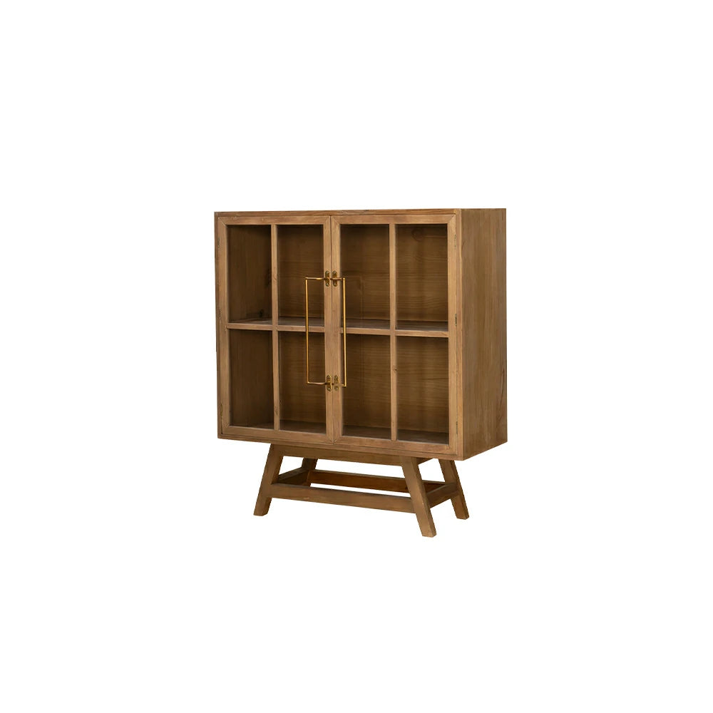 LIVARA Solid Wood Glass Double Door Cabinet Tempered Display Double Storage for Living Room Dining Room Study