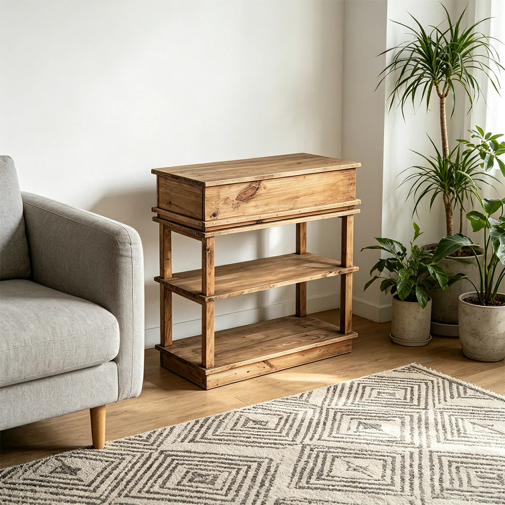 LIVARA Solid Wood Open Storage Side Cabinet Double Shelf Hidden Handle for Living Room Entryway Study
