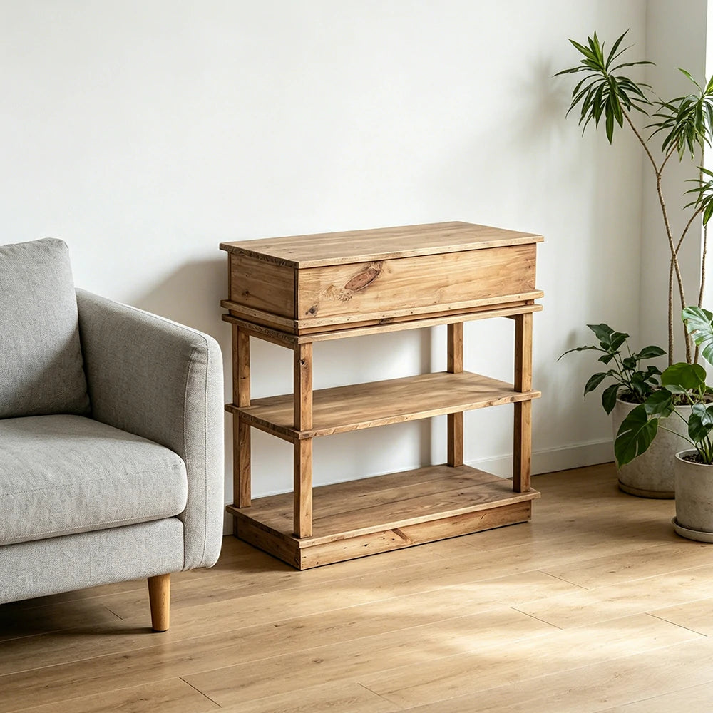 LIVARA Solid Wood Open Storage Side Cabinet Double Shelf Hidden Handle for Living Room Entryway Study
