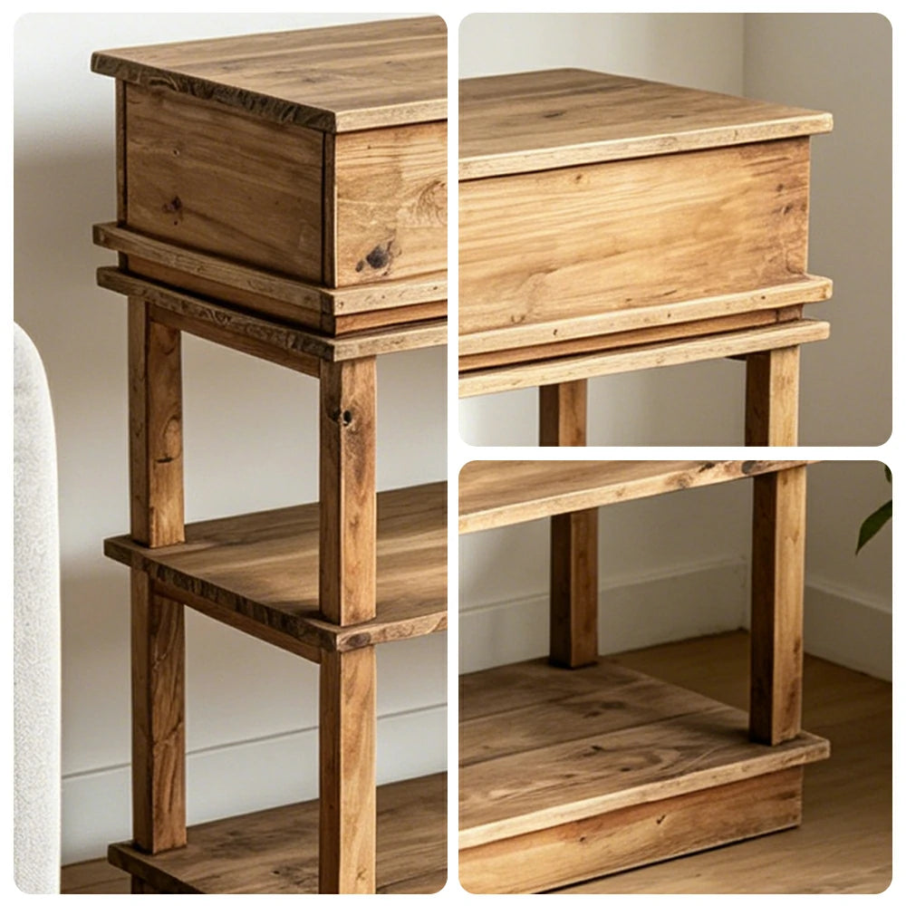 LIVARA Solid Wood Open Storage Side Cabinet Double Shelf Hidden Handle for Living Room Entryway Study