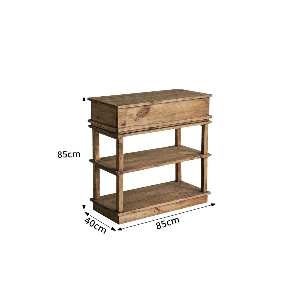LIVARA Solid Wood Open Storage Side Cabinet Double Shelf Hidden Handle for Living Room Entryway Study
